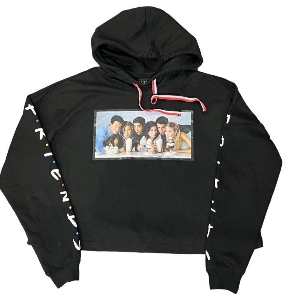 Friends TV Series small Black Crop Top Long Sleeve Hooded Shirt oversized